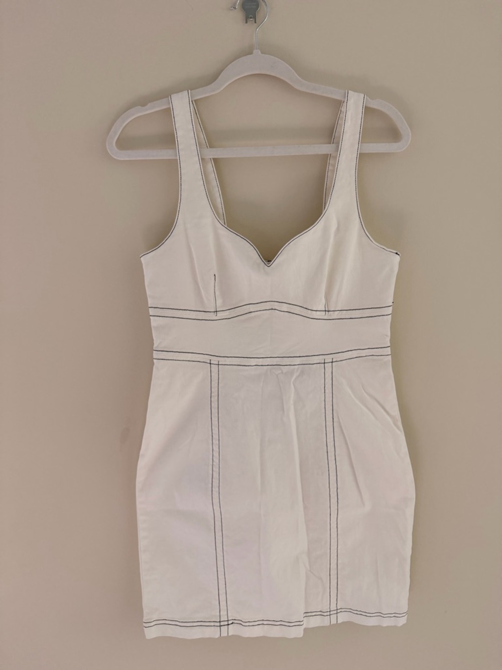 White Denim Mini Dress with Contrast Stitching - Women's